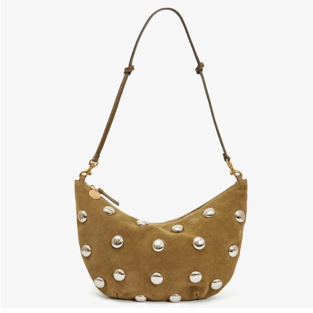 Clare V Lune Bag Oat Suede with Studs